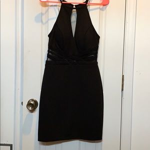 BLACK SHEER HALTER TOP DRESS